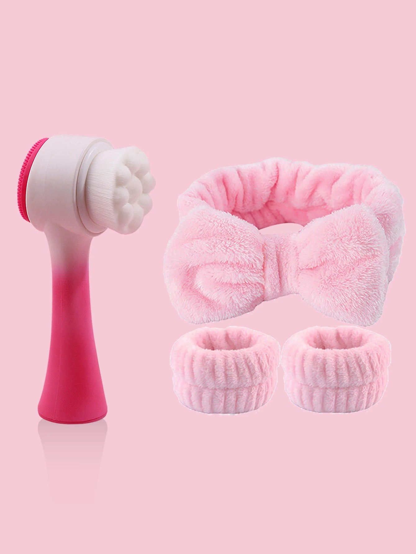Silicone Facial Cleansing Brush Massage Care Face Brush&Spa Headband and Wristband Set Skin Care Headband