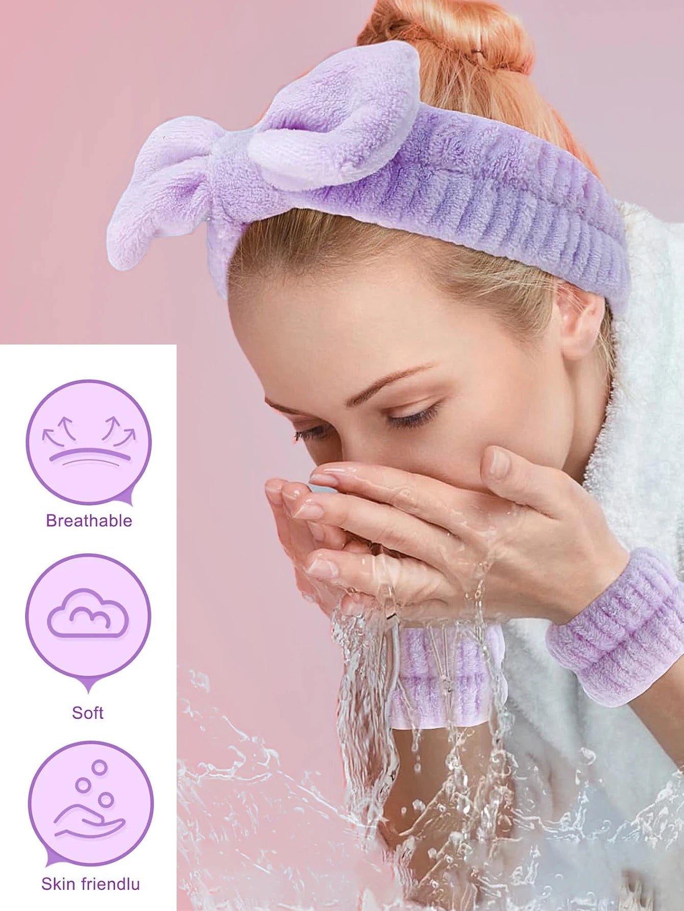 Silicone Facial Cleansing Brush Massage Care Face Brush&Spa Headband and Wristband Set Skin Care Headband